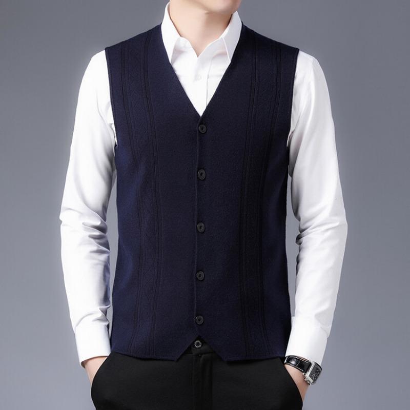 Men S Middle Age Sleeveless Knitted Cardigan Jacquard Dad Vest