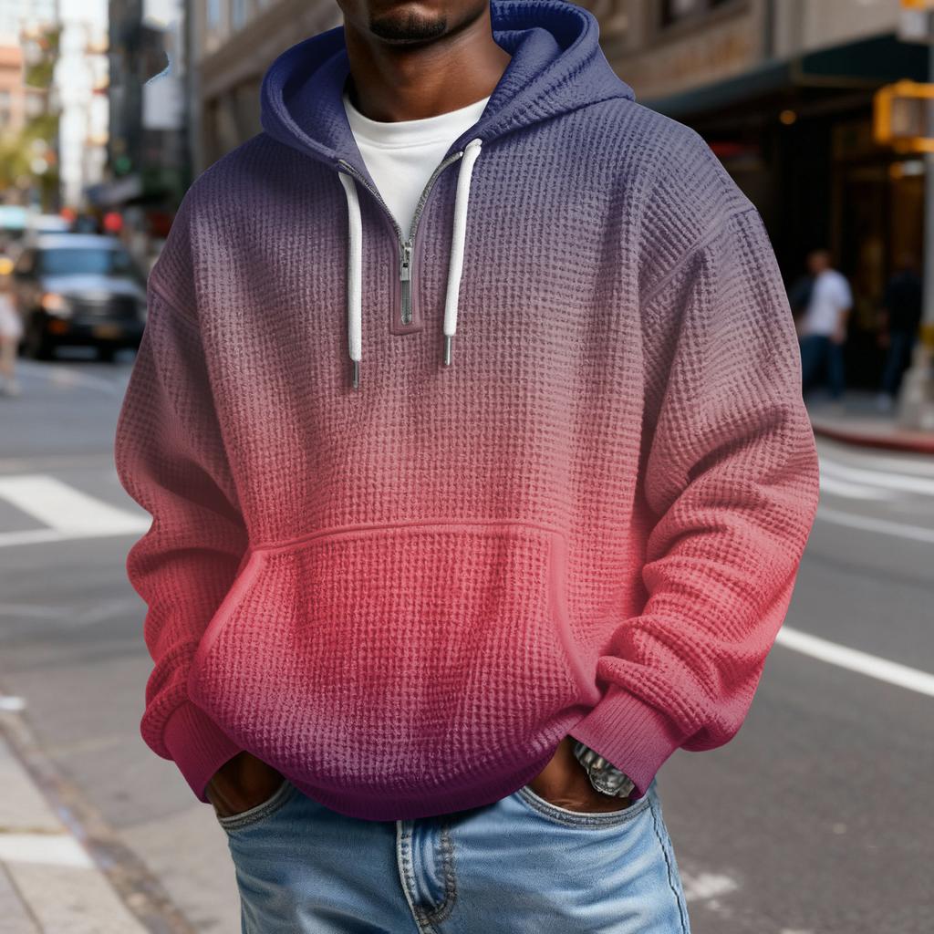 Herren Casual einfarbiges Kapuzensweatshirt mit Reißverschluss und langen Ärmeln, Alltags-Reißverschluss-Casual-Langarm-T-Shirt