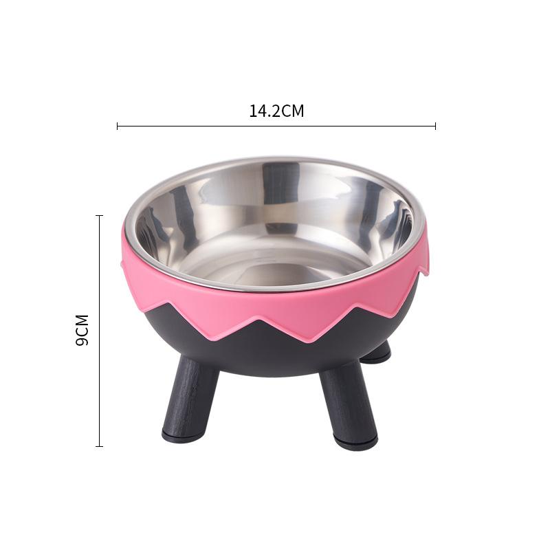 

1pc pet stainless steel bowl anti slip large capacity eggshell dog bowl cat high footed bowl neck protection pet bowl anti knock рожевий