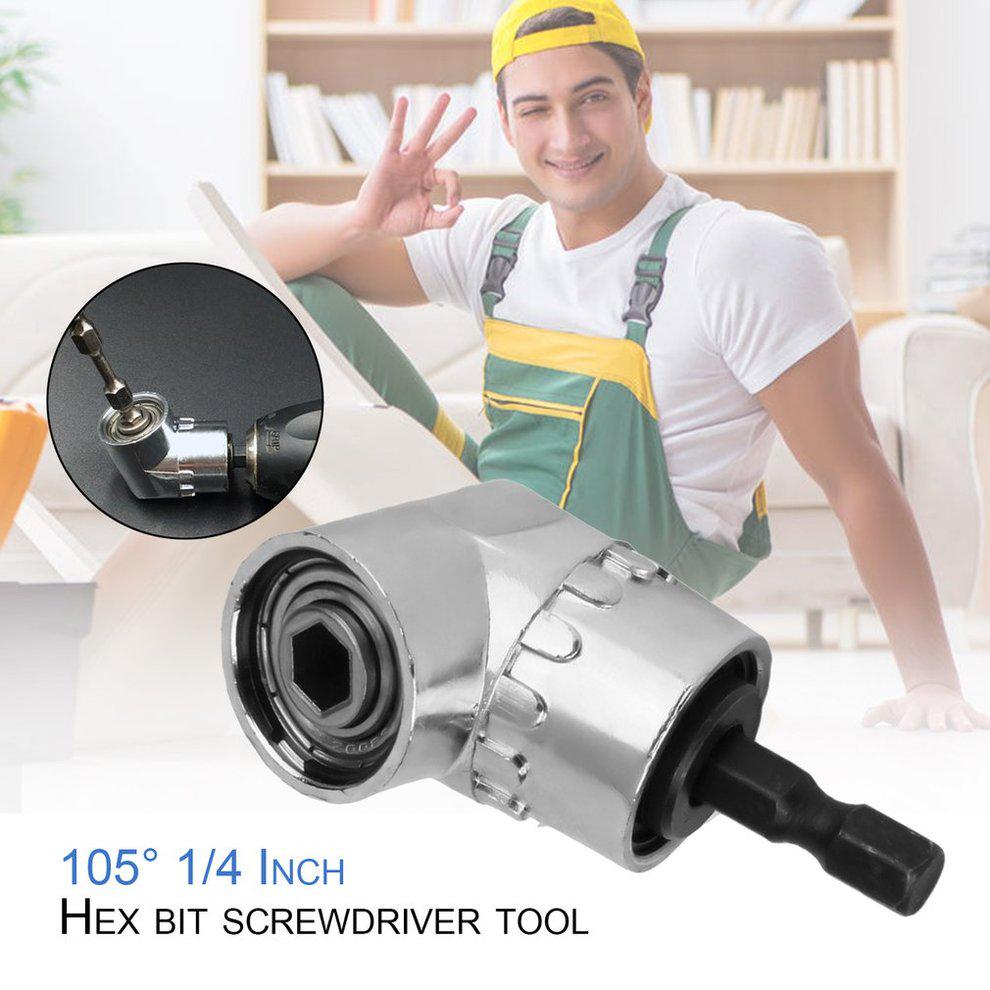 JIUY 105 Degrees Angle Extension 1//4 Inch Hex Drill Bit Screwdriver Tool Drilling Turning Head Screwdriver Socket Holder Adaptor silver