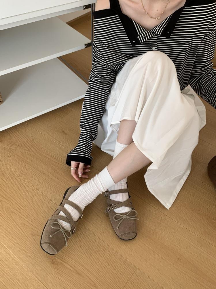

French square head cross buckle with retro Hong Kong style versatile temperament thick-soled bow light mouth Mary Jane single shoes 39 хаки