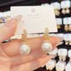 Korean High-end Sense Exquisite Micro-inlaid Two Pearl Zircon Ear Buckles Temperament Fashion Light Luxury Atmosphere Elegant Earrings Women