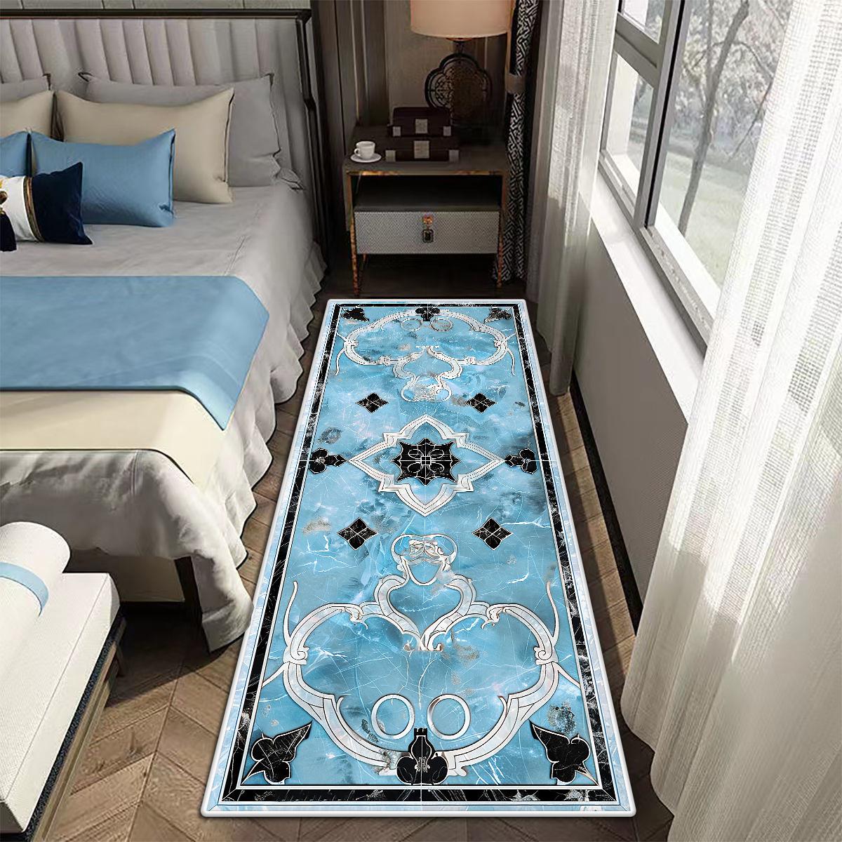 Tapete de Cabeceira para Quarto Estilo Mármore de Luxo Tapetes Longos Macios Fofos para Decoração de Sala de Estar Casa Sala de Estar Sofá Tapete de Chão Antiderrapante 60*160cm