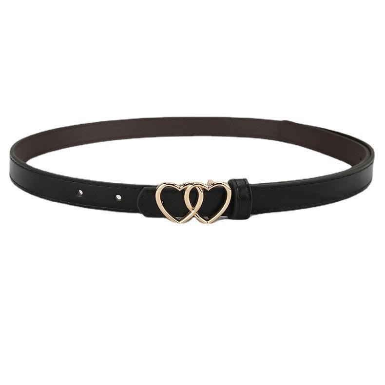 New Double Heart Buckle Thin Waist Belt Korean Version Simple Ladies Denim Belt Suit Long Shirt Decoration Belt Female In Stock