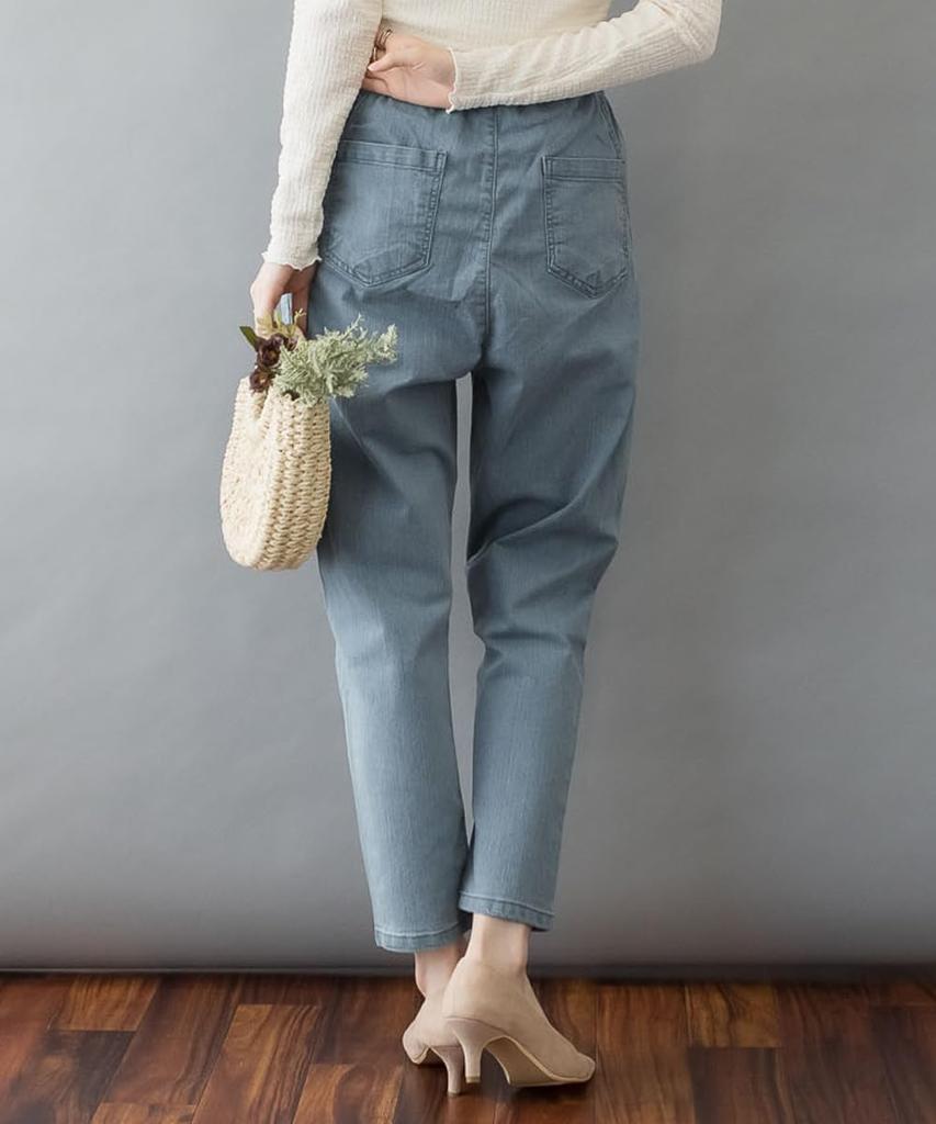 atONE Comfortable Stretch Elastic Waist Loose Tapered Plus Available in and Khaki Blue ATC-0023 Pants, Sizes, Women's Bottoms, Black, Beige, (Size 3L,