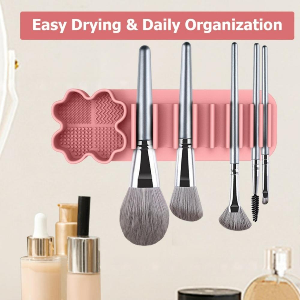 Vielseitiger Silikon-Make-up-Pinselhalter zur Wandmontage, Wiederverwendbarer Saugnapf-Organizer für Pinsel, 3-in-1-Ständer zum Reinigen