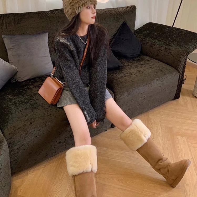 2024 Winter New Sleeve Fur Integrated Snow Boots Thickened High Cotton Boots Two Wear Thick-soled Knee Boots