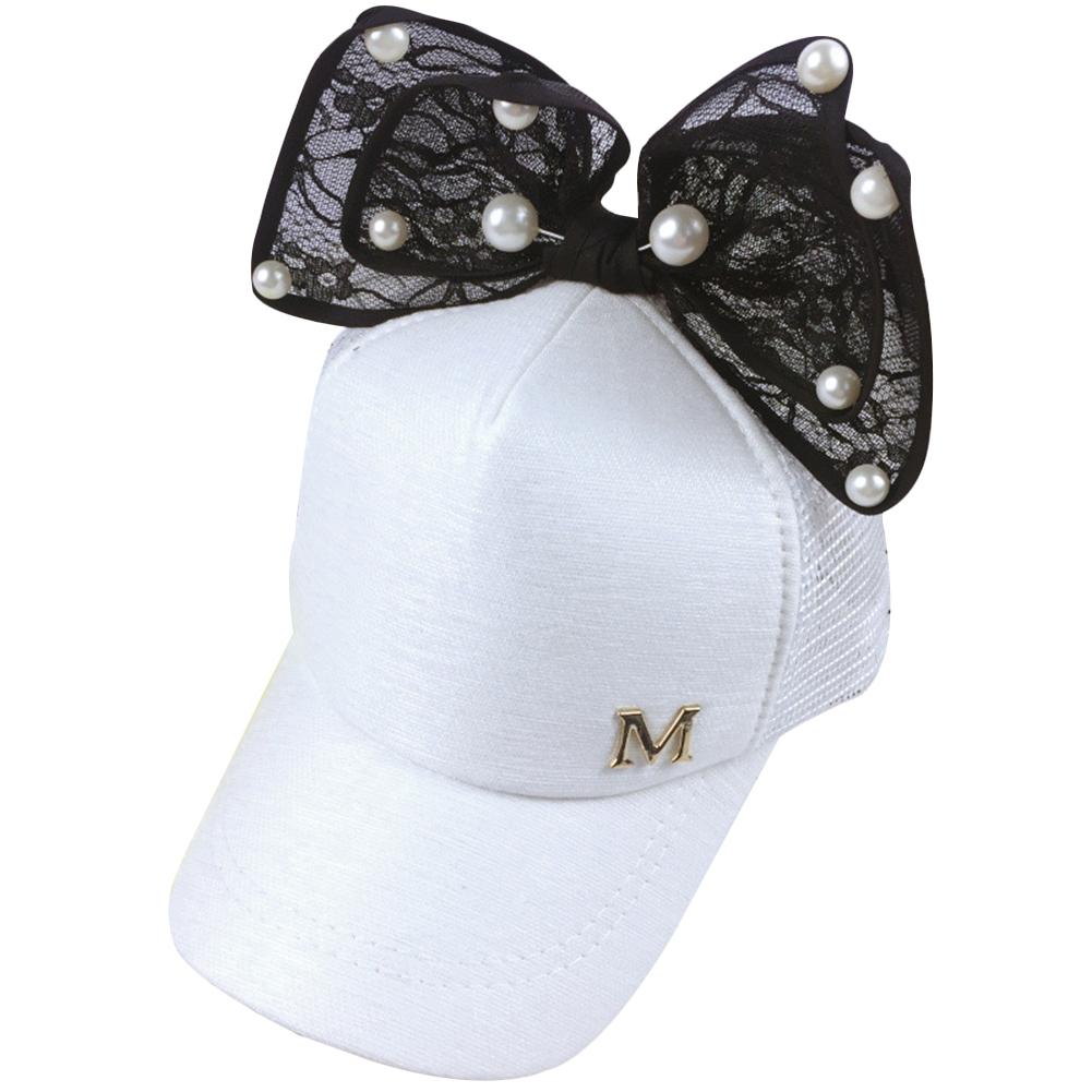 Girl Fashion Pearl Sun Hat Baseball Cap Creative Bowknot Hip Adjustable Hat