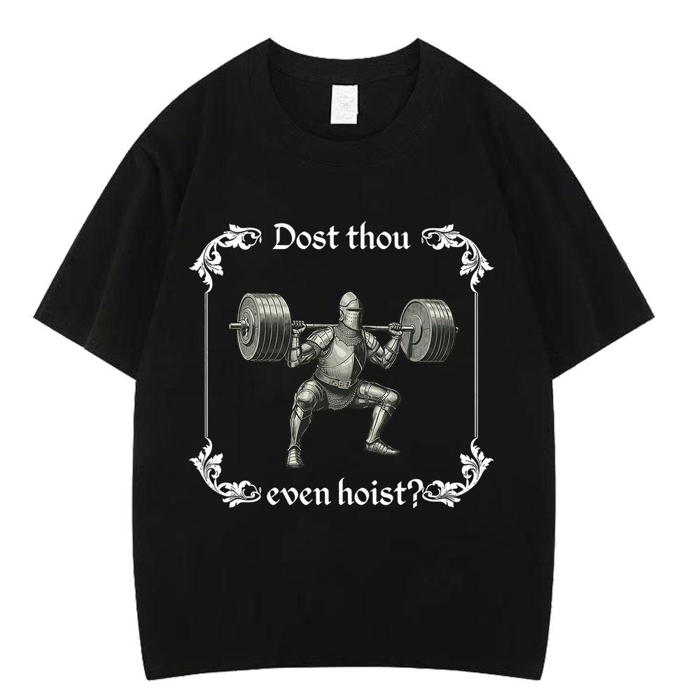Hebst du überhaupt mittelalterliches T-Shirt Lustiger Fitnessstudio-Ritter Gewichtheben T-Shirts Unisex Baumwolle Lässig Übergroß Kurzarm T-Shirts