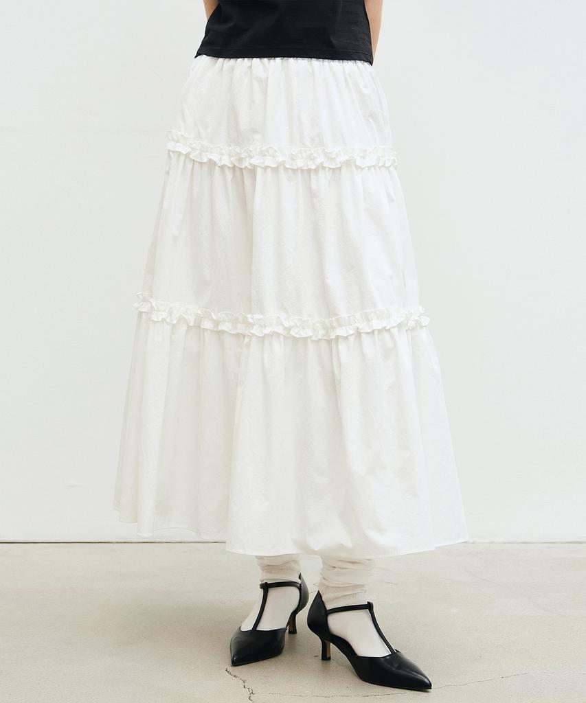 Nigaennikol Frill Tiered Long Skirt_Ivory