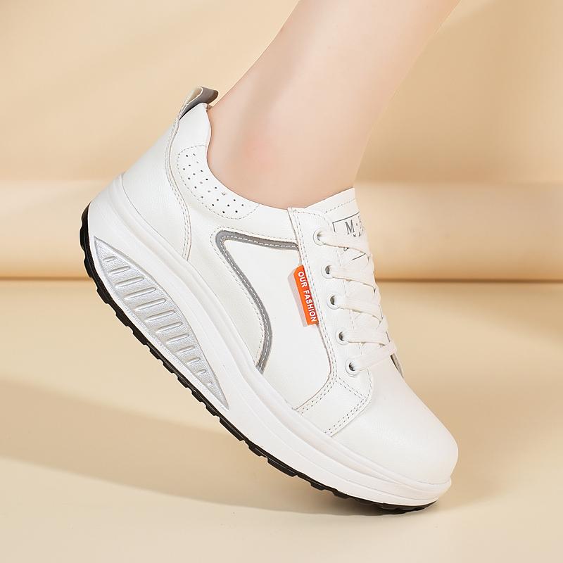 Women's Sneakers Height Increase White Leather Platform Casual Simple Thick Sole Elevator Shake Shoes for Students