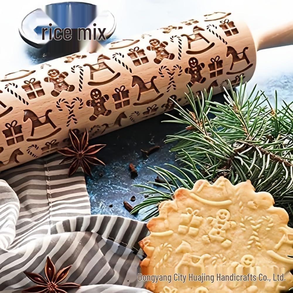Laser Engraved Christmas Reindeer Wood Rolling Pin for Cookies