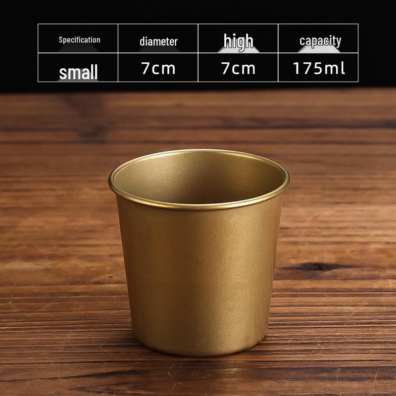 Retro Gold Stainless Steel Tableware Set: Rectangular Plate, Seasoning Dish, Bowl, Water Cup, Chopsticks, Spoon.