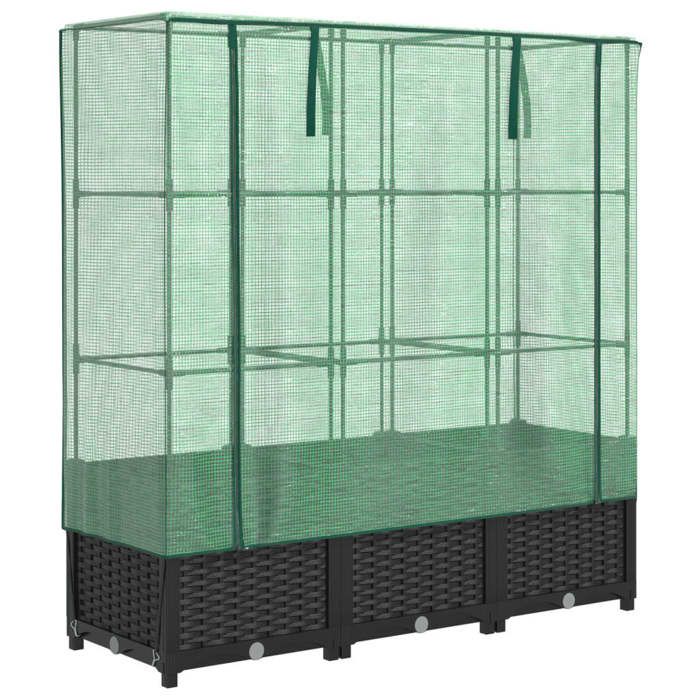 VidaXL Jardinière surélevée avec housse aspect rotin 120x40x138 cm, jardinière surélevée de jardin, bac à fleurs surélevé, 4015815