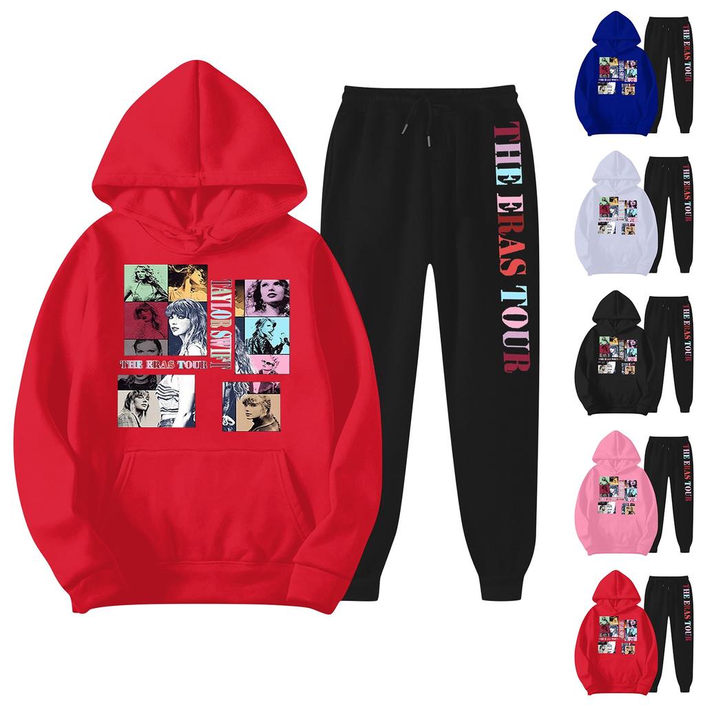 Men Women Hoodie Sweatshirt And Jogger Pants Set Pullover Long Sleeve Casual Tracksuit With Graphic Print And Drawstring Waist