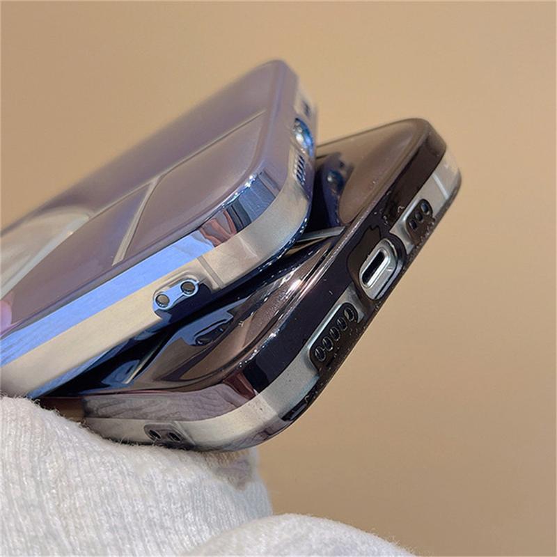 Luxury Love Heart Plating Phone Case For iPhone 14 Plus 15 12 11 13 Pro Max Clear Hollow Display Hole Shockproof Soft Back Cover