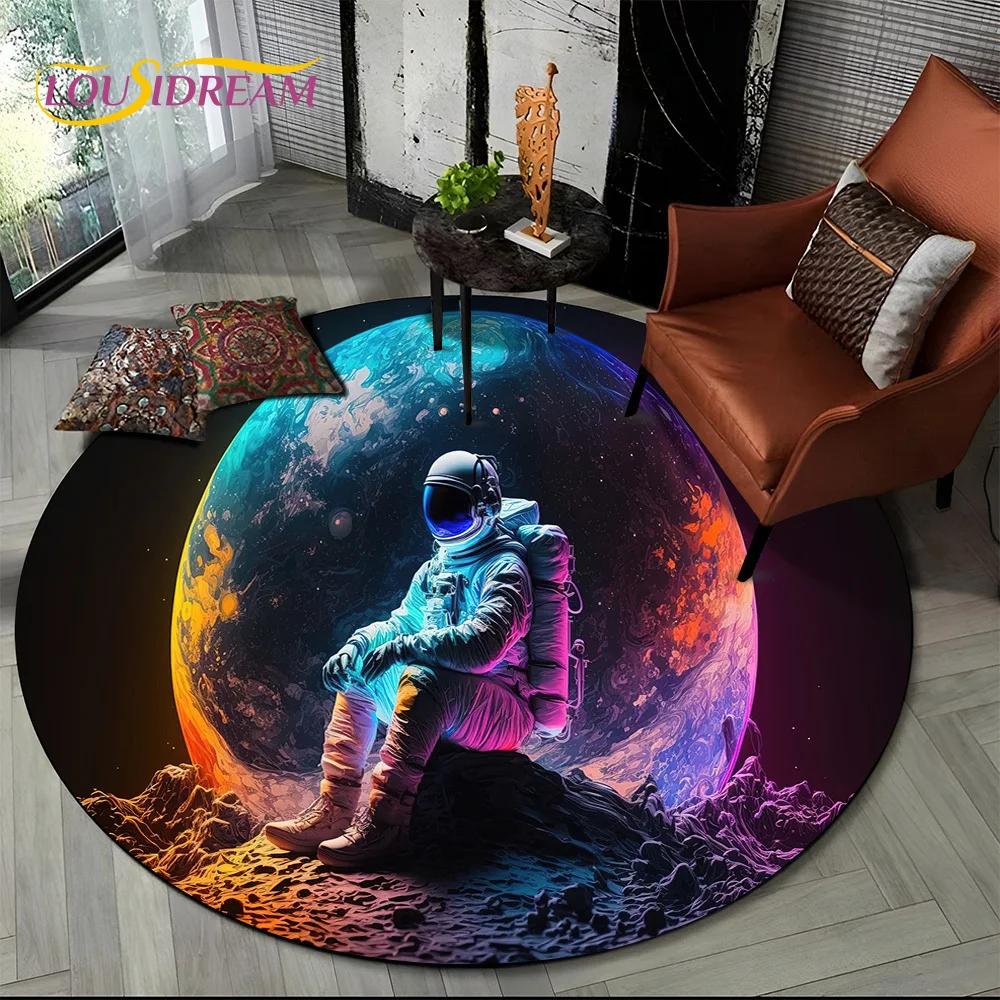 Astronaut Universe Spaceman 3D Outer Space Cartoon Round Area Carpet Rug for Living Room Bedroom Kid Decor,Pet Area Rug Non-slip