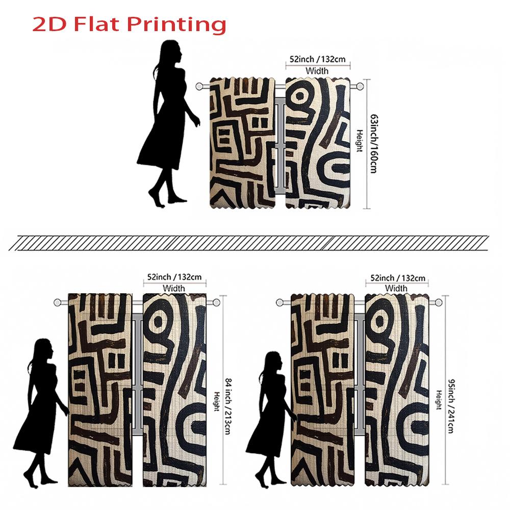 2D Flat   2pcs Black White Abstract Pattern Curtains - Modern Geometric Blackout Curtains with Brown Accent   Semi-Translucent Fab
