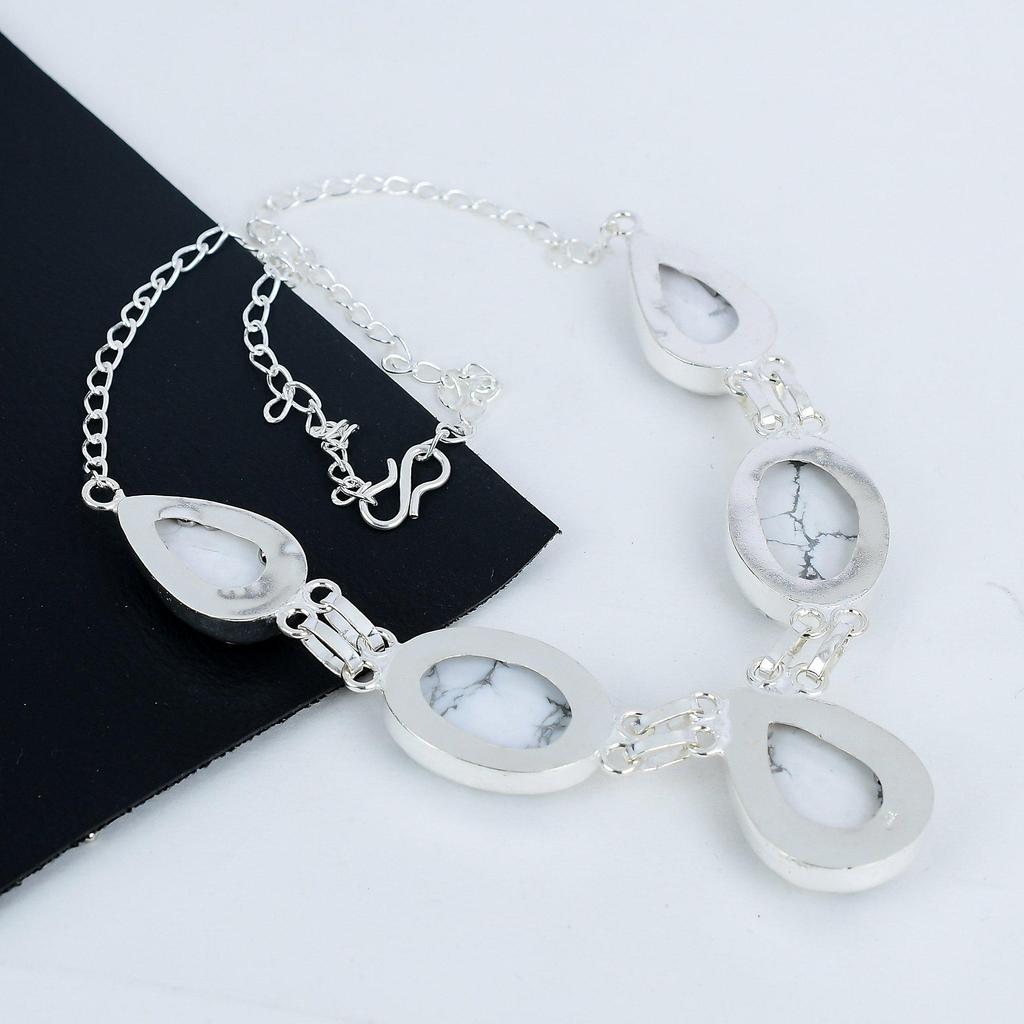 Natuurlijke Howliet Edelsteen Handgemaakte 925 Sterling Zilveren Ketting, Howliet Zilveren Ketting Voor Vrouw, Unisex Ketting Jubileumcadeau
