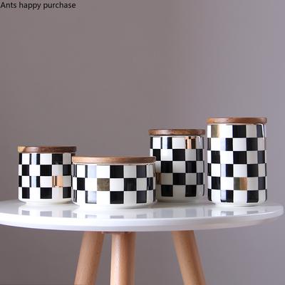 Ceramics Sealed Jar Wooden Cover Storage Tank Moisture-proof Storage Jar Candy Jar Food Container Decorative Jars Home Organizer