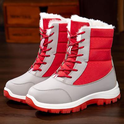 Fashion Winter New Women's Thick Plush Cotton Shoes  High Top Cotton Boots Waterproof  Slip Lace Up Snow Boots Warm Comfortable Stable
