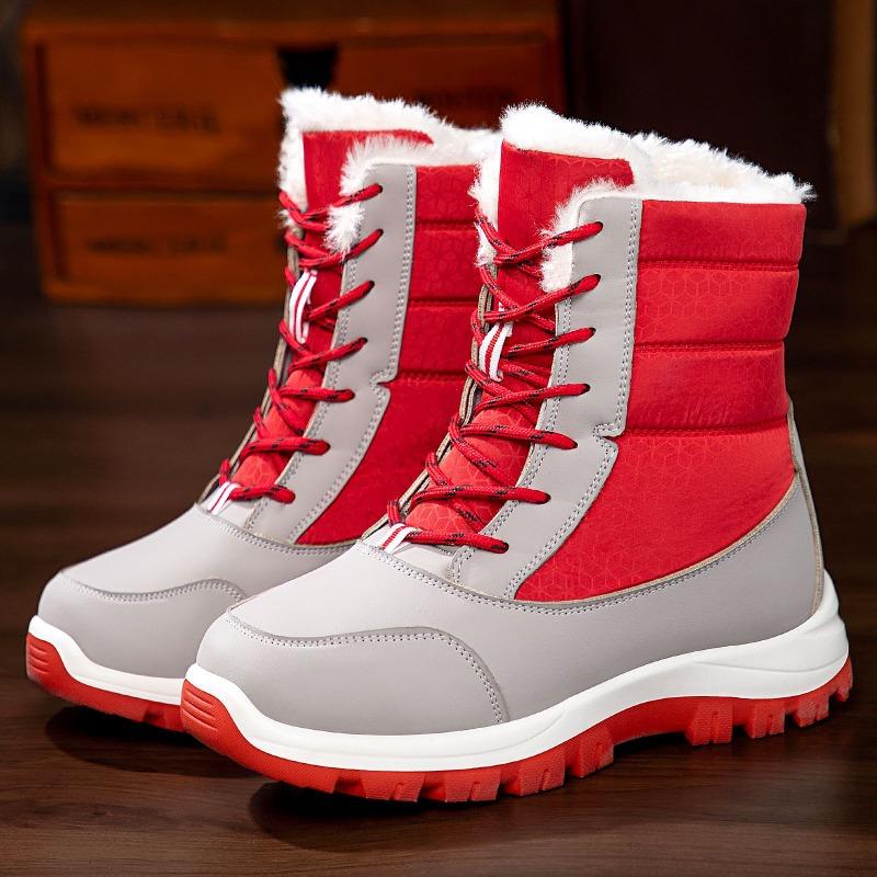 Winter New Women's Thick Plush Cotton Shoes High Top Cotton Boots Waterproof Slip Lace Up Snow Boots Warm Comfortable Stable
