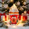 Illuminated Miniature Village House Lighted Ice Cream Christmas Figurine, Candy Gingerbread Decor with LED Whimsical Cabin Ornament Light, Warm Light