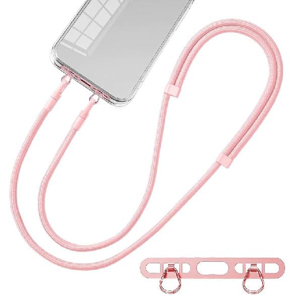 Cell Phone Lanyard, Upgraded Double Buckle Hole Ring Cell Phone Lanyard Patch and Adjustable Neck Strap Compatible with iPhone 12-17, No-Residue розовый