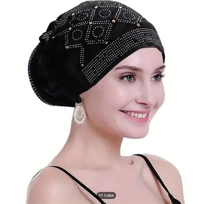 Turbanmütze aus Samt mit Glitzer und Diamantdekor für Damen