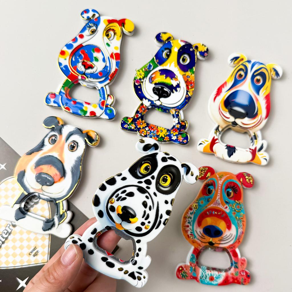 Big-Eyed Cute Colorful Dog Fridge Magnet & Bottle Opener with Gold Foil ...