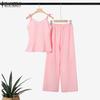 ZANZEA Women Sleeveless Straps Tops and Pants Summer Two Piece Suit Sets
