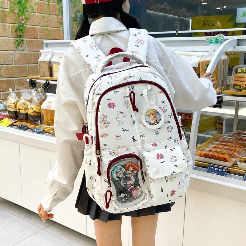 Schoolbag Fashion Cartoon Printed Backpack Female Middle and High School Student School Bag Large Capacity Lightweight Cute Girl Casual Backpack