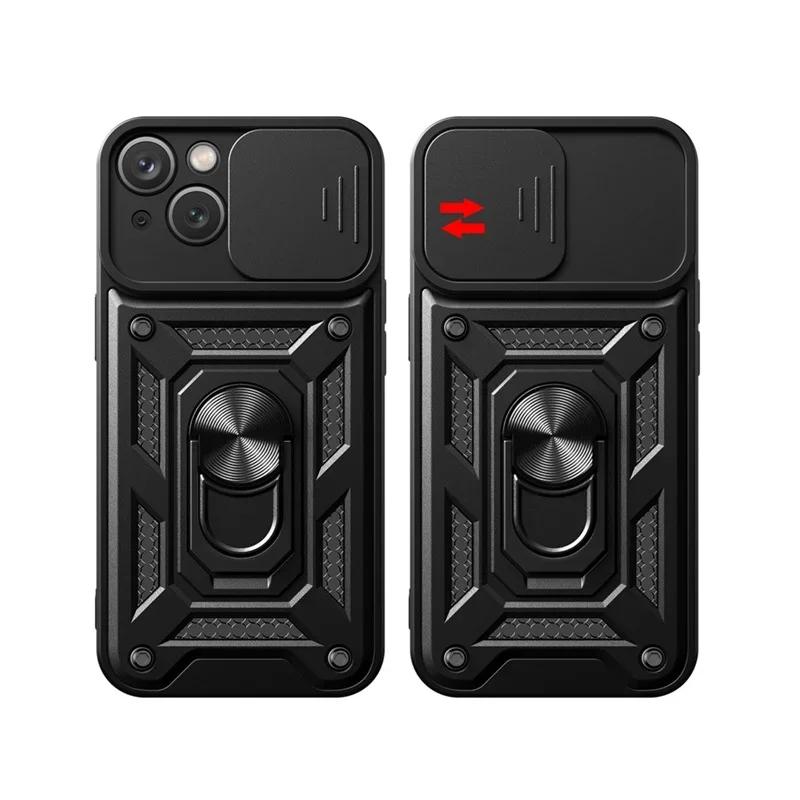 Cases For iPhone 16 15 14 13 12 11 Pro Max Plus Mini XR 8 7 Plus SE Shockproof Armor Slide Camera Lens Protection Cover