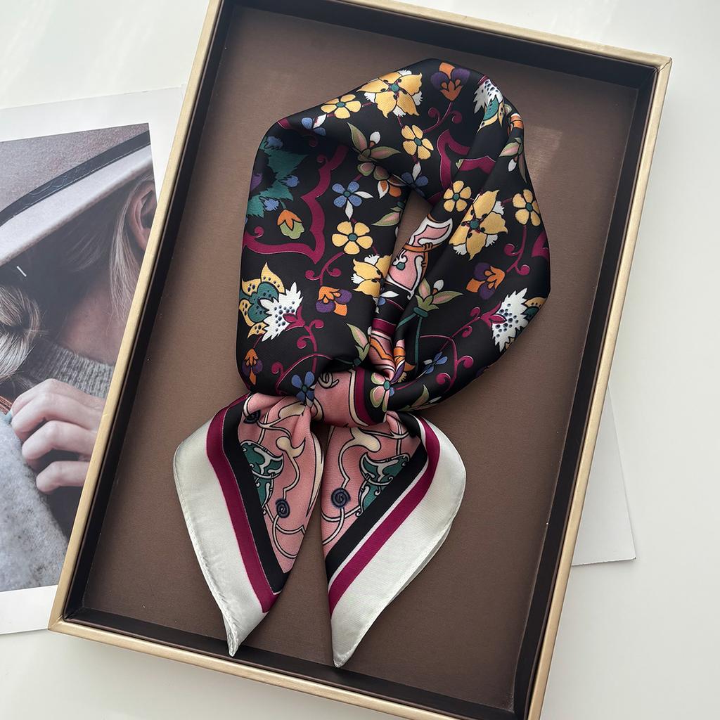 Scarf Silk Imitation  Women Square Scarves Floral Print Neckerchief Bandana Lady Shawl Scarves Wrap Head Hair Band Ties