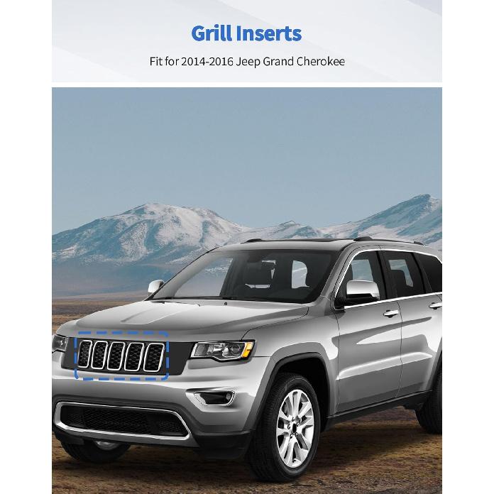 for Grand Cherokee Chrome Grill Inserts Front Grille Mesh no Mesh Cover Guard for 2014-2016 Jeep Grand Cherokee Clip-on Grille Accessories