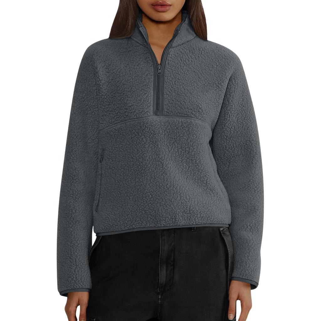 Women's Half Zip Pullover Sweatshirt Color Long Sleeve Cropped Top for Casual Wear