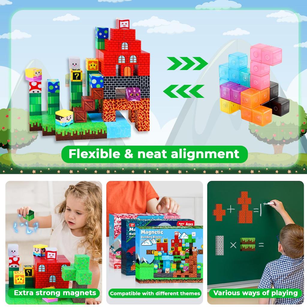 150pcs Magnetic Blocks STEM Educational Constructor Building Blocks,Montessori Children Toy Christmas Birthday Presents for Kids