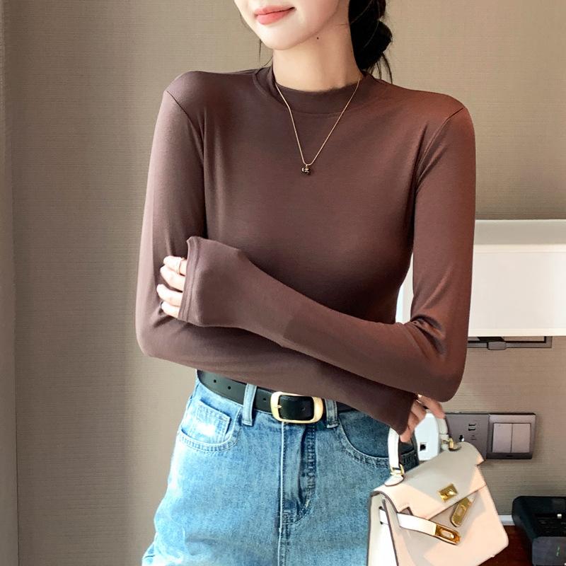 Long Sleeve Female Cold Basic Warm T-shirt Modal Bottoming Shirt Solid Color Autumn Half-high Neck Round Neck Small Collar Tops