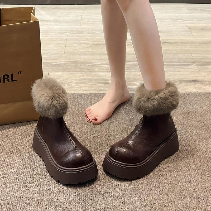 Women's Large Size Soft Sole Heightening Winter Warm Fur Snow Boots Padded Lined Ankle Boots Anti-slip Hiking Casual Sports Cotton Boots