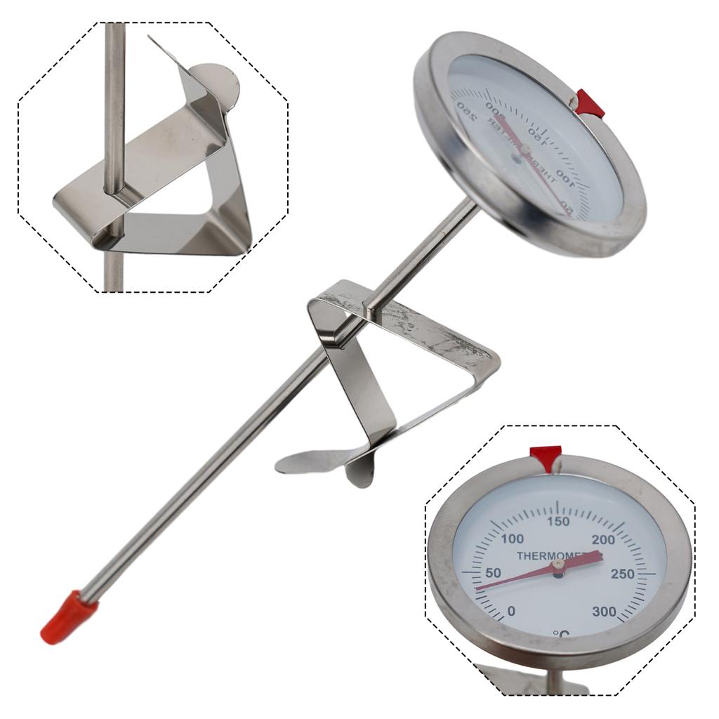 Fritteuse aus Edelstahl mit Öltemperaturanzeige  Zuverlässiges Lebensmittelthermometer für Fleisch und Öl  Praktisches Zifferblatt für einfaches Ablesen