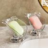 [Clear Plastic Soap Dish] Adhesive-Free Clear Plastic Oval Soap Dish with Suction Cup and Drainage Hole | Cartoon Bear Design,No-Drill Soap Holder