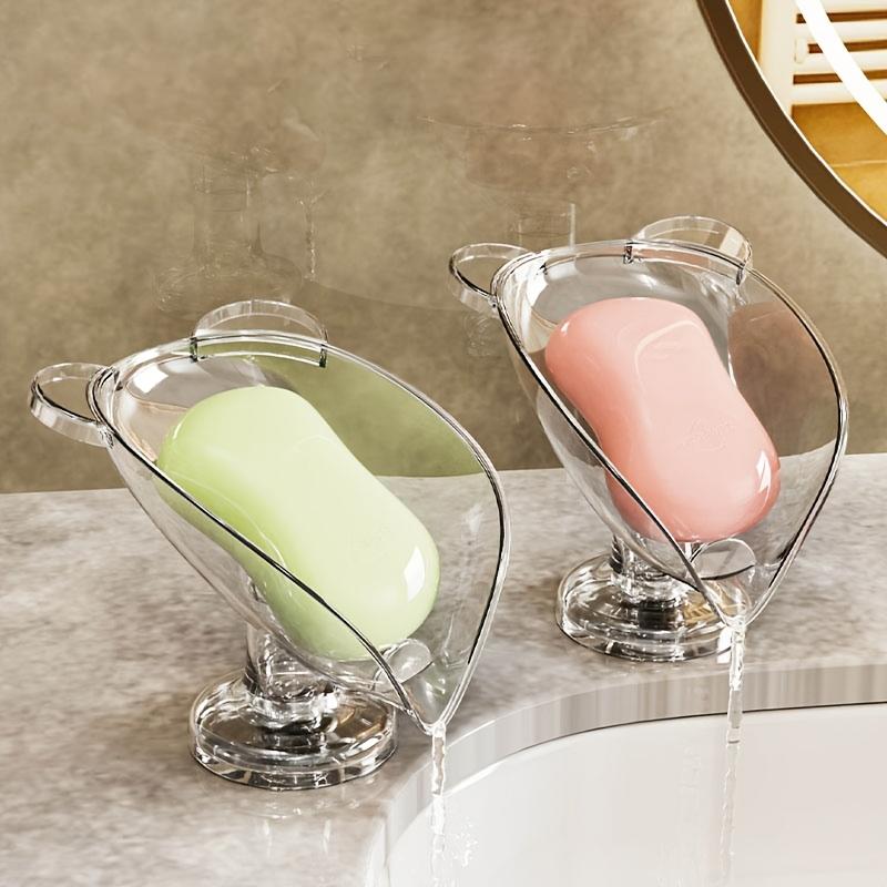 [Clear Plastic Soap Dish] Adhesive-Free Clear Plastic Oval Soap Dish with Suction Cup and Drainage Hole | Cartoon Bear Design,No-Drill Soap Holder
