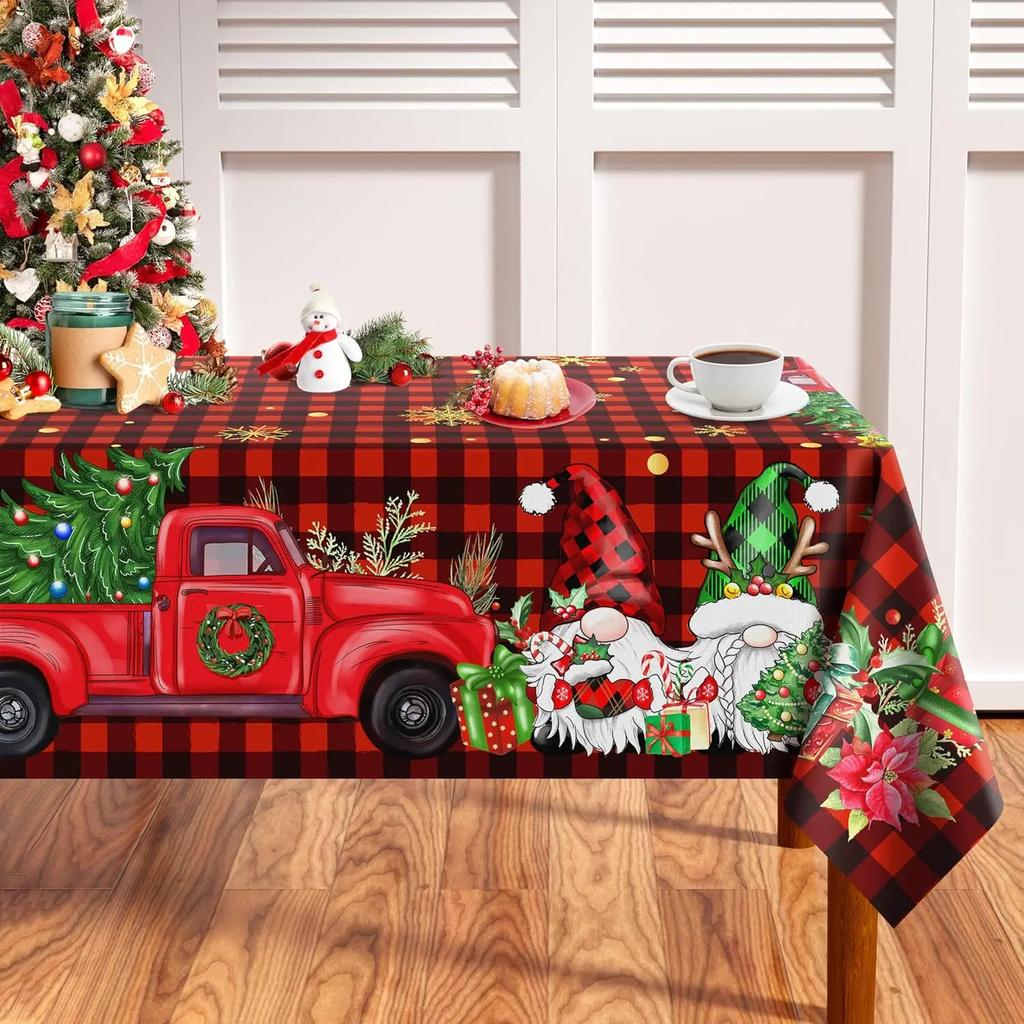 Rectangular Christmas Tablecloth Christmas Trees Buffalo Plaid Red Washable Table Cover Waterproof