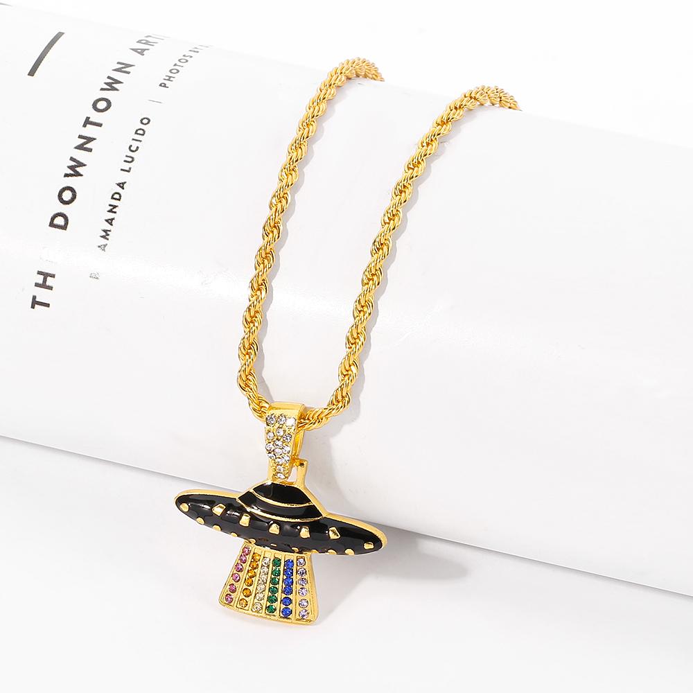 Hip Hop Creative Spaceship UFO Necklace UFO Colorful Shine Light Beam NeckChain For Man Women Rapper Jewelry Gifts