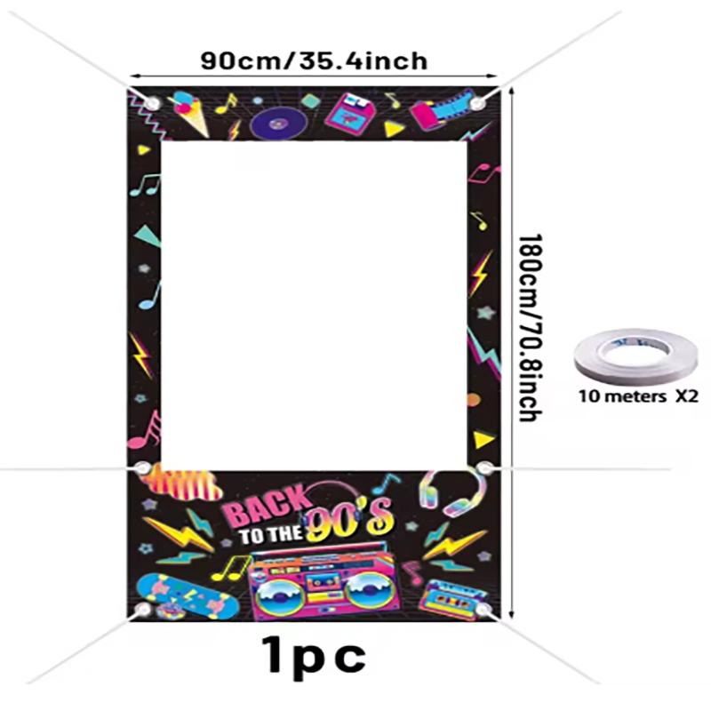 

80s Music Festival Party Photo Frame Props Hip Disco Rock Recorder Shooting Background Birthday Decorations Supplies Banner 180x90cm
