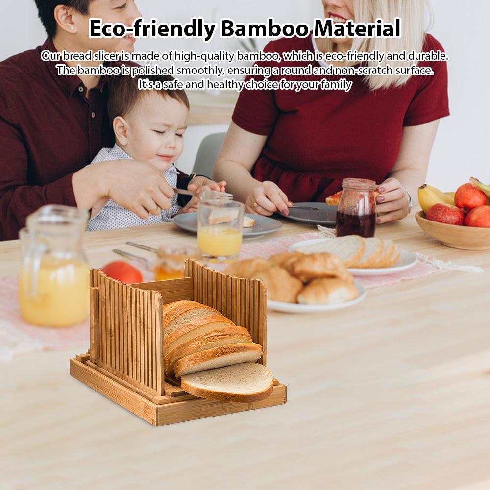 Bamboo Bread Slicer for Homemade Bread 3 Adjustable Thickness Foldable Easy To Clean Store Bread