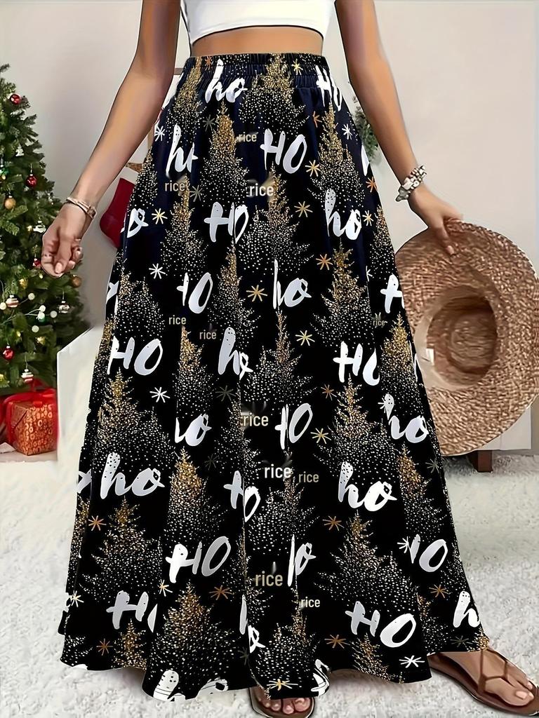 Women's Plus Size Autumn Christmas Tree Print Skirt