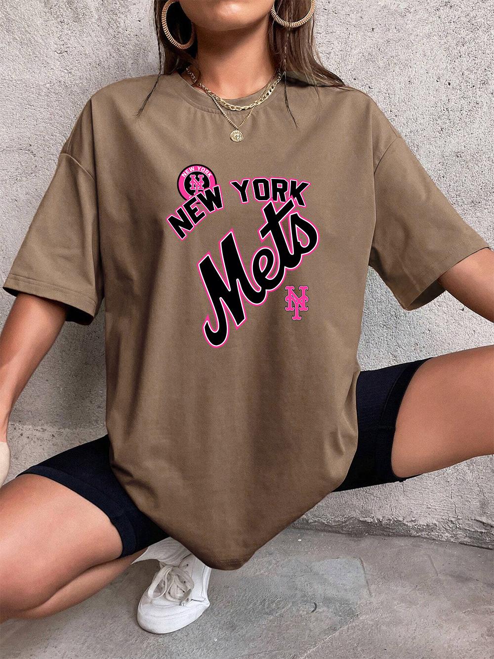 

New York Met Creative Fonts Letter Prints T-Shirt Women Cotton Summer Short Sleeve Comfortable Soft O-Neck Tops Casual Clothes S