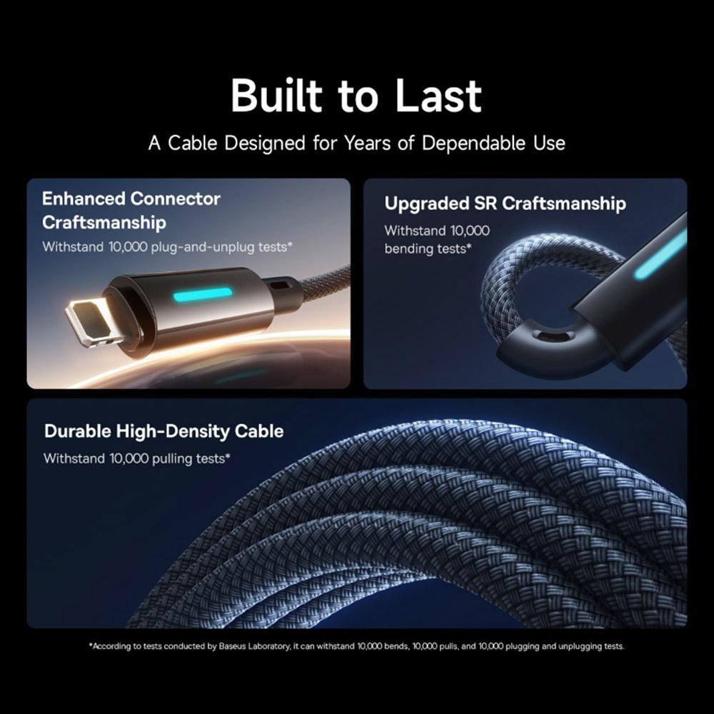 BASEUS Lit 2m USB To iP 2.4A Fast Charging Cable Data Cord with Dynamic Flowing Light