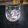 Vintage Painted Animal & Floral Gold Rim Glass Tumbler, Egg-shaped Lead-Free Glass Cup, Creative Gift Cup for Whiskey, Juice and Water